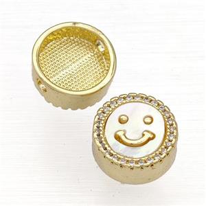 Copper Button Beads Pave Shell Zircon Smileface 18K Gold Plated, approx 12mm