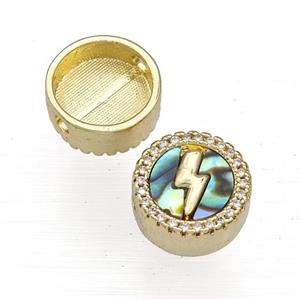 Copper Button Beads Pave Abalone Shell Zircon Lightning 18K Gold Plated, approx 12mm