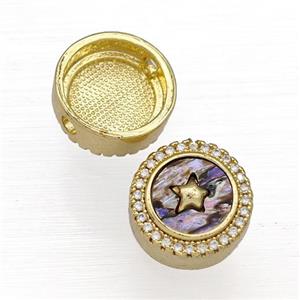 Copper Button Beads Pave Abalone Shell Zircon Star 18K Gold Plated, approx 12mm