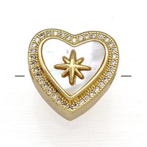 Copper Heart Beads Pave Shell Zircon Star 18K Gold Plated, approx 16mm