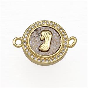 Copper Circle Connector Pave Abalone Shell Zircon Virgin Mary 18K Gold Plated, approx 15.5mm
