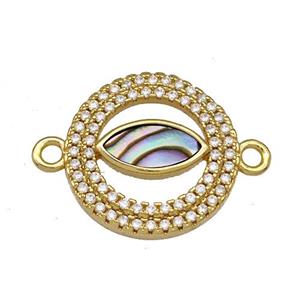 Copper Circle Connector Pave Abalone Shell Eye 18K Gold Plated, approx 17mm