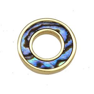 Copper Donut Pendant Pave Abalone Shell 18K Gold Plated, approx 15mm
