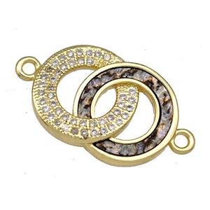 Copper Circle Connector Pave Abalone Shell Zircon 18K Gold Plated, approx 14-19mm