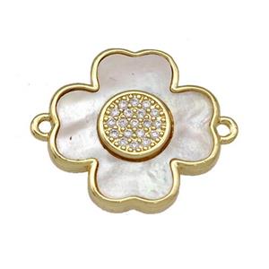 Copper Clover Connector Pave Shell Zircon Zircon 18K Gold Plated, approx 18.5mm