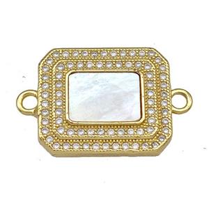 Copper Rectangle Connector Pave Shell Zircon 18K Gold Plated, approx 15-18mm