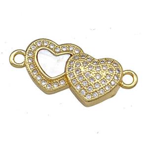 Copper Heart Connector Pave Shell Zirconia 18K Gold Plated, approx 11-18mm