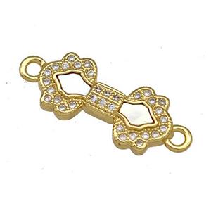 Copper Connector Pave Shell Zircon 18K Gold Plated, approx 9-18mm
