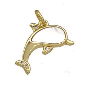 Copper Dolphin Pendant Pave Shell Zirconia 18K Gold Plated, approx 13-16mm