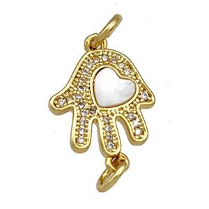Copper Hand Connector Pave Shell Zircon 18K Gold Plated, approx 13-14mm