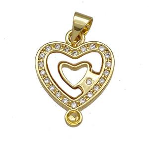 Copper Heart Pendant Pave Shell Zircon 18K Gold Plated, approx 15mm