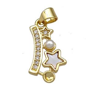 Copper Star Pendant Pave Shell Zircon 18K Gold Plated, approx 10-18mm