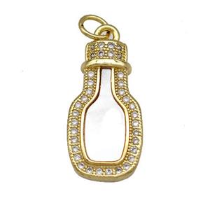 Copper Wine Bottles Charms Pendant Pave Shell Zirconia 18K Gold Plated, approx 10-20mm