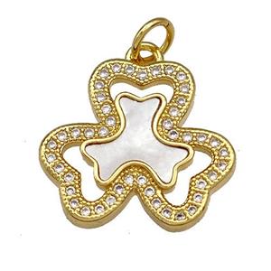 Copper Clover Pendant Pave Shell Zircon 18K Gold Plated, approx 16-18mm