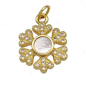 Copper Snowflake Charms Pendant Pave Shell Zirconia 18K Gold Plated, approx 15mm