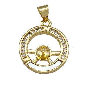 Copper Circle Pendant Pave Shell Zircon 18K Gold Plated, approx 17mm
