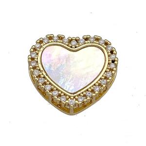 Copper Heart Beads Pave Shell Zircon 18K Gold Plated, approx 14-16mm