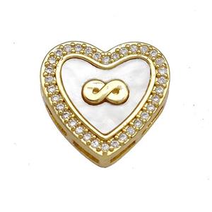 Copper Heart Beads Pave Shell Zircon Infinity 18K Gold Plated, approx 18.5mm