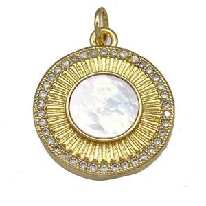 Copper Sun Charms Pendant Pave Shell Zirconia 18K Gold Plated, approx 18.5mm