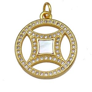 Copper Circle Pendant Pave Shell Zircon 18K Gold Plated, approx 18.5mm