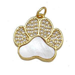 Copper Paw Charms Pendant Pave Shell Zirconia 18K Gold Plated, approx 17-18mm