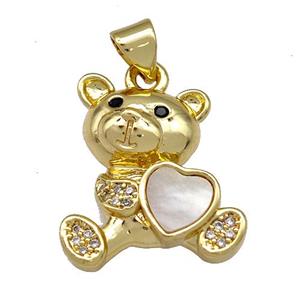 Copper Bear Pendant Pave Shell Zirconia 18K Gold Plated, approx 17-20mm