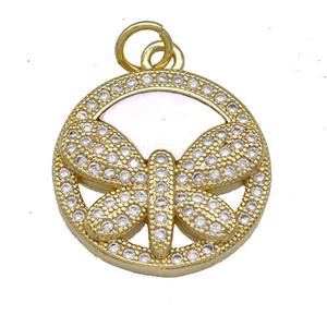Copper Butterfly Pendant Pave Shell Zircon 18K Gold Plated, approx 18mm