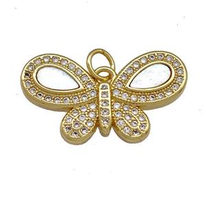 Copper Butterfly Pendant Pave Shell Zircon 18K Gold Plated, approx 13-24mm