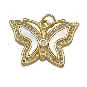 Copper Butterfly Pendant Pave Shell Zircon 18K Gold Plated, approx 17-24mm