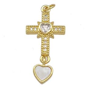 Copper Cross Pendant Pave Shell Zircon 18K Gold pLated, approx 15-30mm