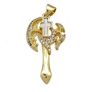 Axe Charms Copper Pendant Pave Shell Zircon 18K Gold Plated, approx 16-28mm