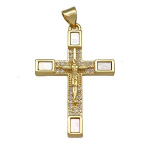 Copper Cross Pendant Pave Shell Zircon 18K Gold Plated, approx 22-30mm