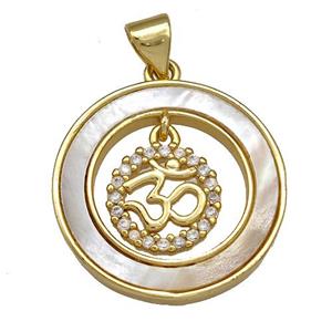 Copper Circle Pendant Pave Shell Zircon 18K Gold Plated, approx 21mm