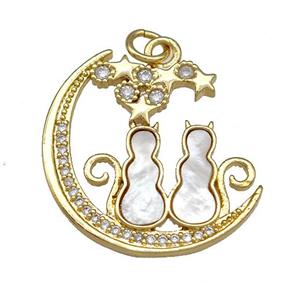 Copper Moon Pendant Pave Shell Zircon Rabbit 18K Gold Plated, approx 22-23mm