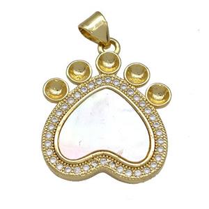 Copper Paws Charms Pendant Pave Shell Zircon 18K Gold Plated, approx 19-21mm