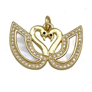 Copper Swan Pendant Pave Shell Zircon 18K Gold Plated, approx 15-25mm
