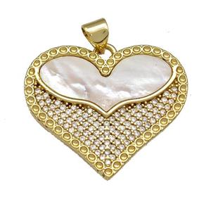 Copper Heart Pendant Paved Shell Zircon 18K Gold Plated, approx 17-20mm