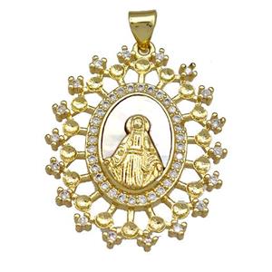 Jesus Charms Copper Pendant Pave Shell Zircon 18K Gold Plated, approx 23-28mm