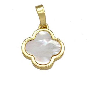 Copper Clover Pendant Pave Shell 18K Gold Plated, approx 13mm