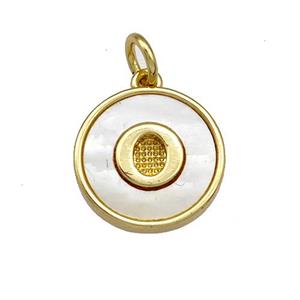 Copper Circle Pendant Pave Shell Letter-O 18K Gold Plated, approx 13mm
