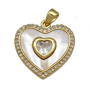 Copper Heart Pendant Pave Shell Zircon 18K Gold Plated, approx 18mm