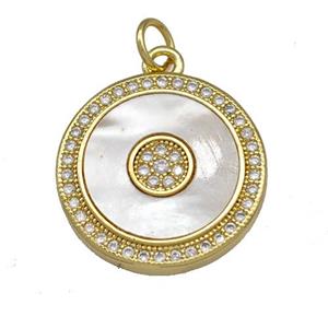 Copper Circle Pendant Pave Shell Zircon 18K Gold Plated, approx 18mm