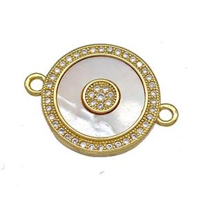 Copper Circle Connector Pave Shell Zircon 18K Gold Plated, approx 18mm