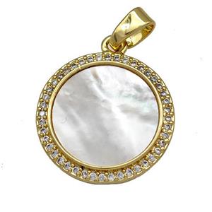 Copper Circle Pendant Pave Shell Zircon 18K Gold Plated, approx 19mm