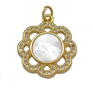 Copper Flower Pendant Pave Shell Zircon 18K Gold Plated, approx 18mm