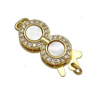 Copper Slide Clasp Pave Shell Zircon 18K Gold Plated, approx 8-18mm