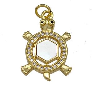 Copper Tortoise Charms Pendant Pave Shell Zircon 18K Gold Plated, approx 14.5-20mm