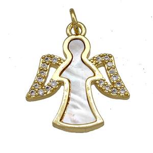 Copper Fairy Charms Pendant Pave Shell Zircon Angel Wings 18K Gold Plated, approx 19mm