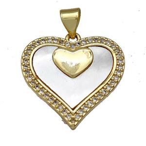 Copper Heart Pendant Pave Shell Zircon 18K Gold Plated, approx 20-21mm