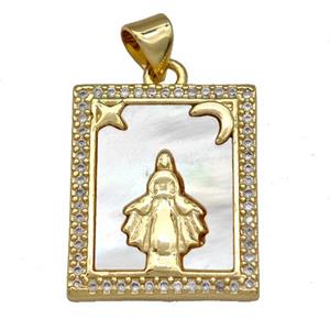 Copper Tarot Card Pendant Pave Zircon Mary 18K Gold Plated, approx 16-20mm